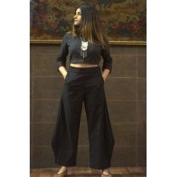 Black Handloom Draped Pant