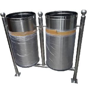 Stainless Steel Dual Floor Mounted Dustbin