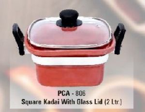Terracotta Square Kadai With Glass Lid