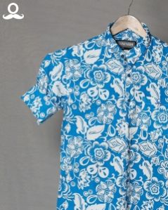 Blue Motif Print Shirt