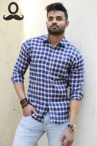 Navy Blue Casual Checks Shirt