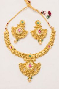 Ethnic CZ Antique Gold Polish Necklace Set