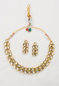 Ethnic Two Line Kundan Gold Polish Necklace Set