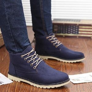 Blue Leather Ankle Boots