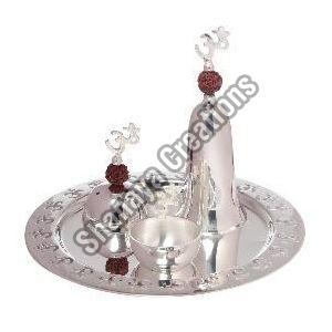 Silver Polished Brass Pooja Thali Set