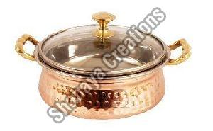 Steel Copper Handi with Lid  Brass Handle