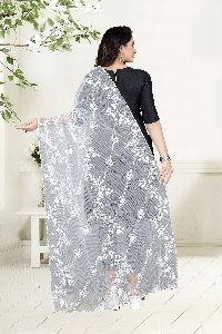 Women's Nylon Mono Net Cotton Thread Aari Embroidery Work Dyeable Dupatta