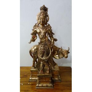 South Indian Bronze LORD KRISHNA with COW Statue 39
