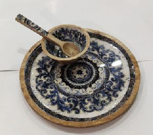Wooden Plate With Bowl &AMP; Spoon