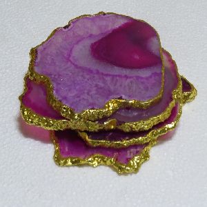 Pink Dyed Agate Cup Coasters-Gold Platted Agate Coasters for Tale Decoration