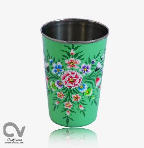 Hand Painted Enamelware Floral Design Tumbler