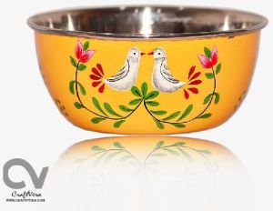 Hand Painted Enamelware Pigeon Motif Bowl