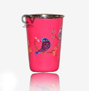 Handpainted Enamelware Stainless Steel Bird Motif Tumbler