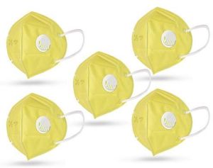 5 Pack Yellow Respirator N95 Face Mask