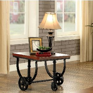 Industrial Caster Wheel Dark Oak Coffee Table