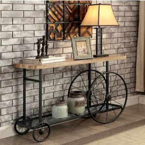 Industrial Style Sand Black Wheeled Sofa Table