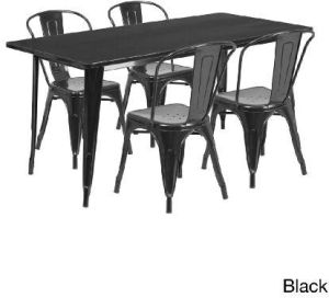 Metal Industrial Dining Table Set with 4 Chairs