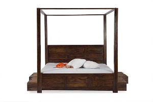 Walnut Finish Solid Rosewood Queen Size Poster Bed