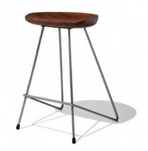 Wooden Top Bar Stool with Iron Cross Legs