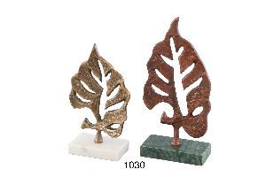 Leaf Sculpture With Marble Bases With Brass & Copper Antique
