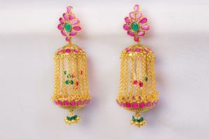 Divine Beaded Gold Polish Jhumka