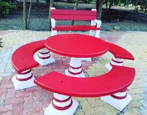 Red Cement Dining Table Set