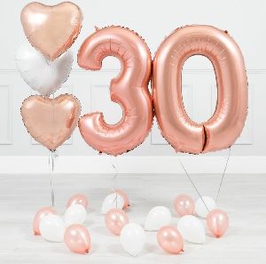 Number 30 & 3 Heart Shape Balloons