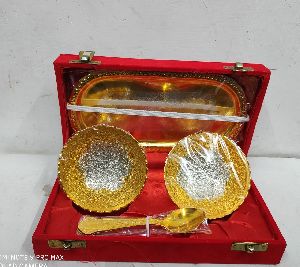 Brass Bowl Spoon and Tray Set