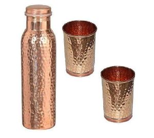 Copper Hammered Bottle Glass Set