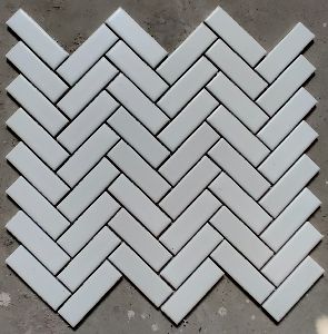 HERRING BONE WHITE MATT GLOSSY PORCELAIN MOSAIC TILES