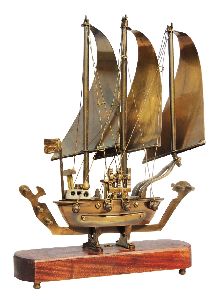 Brass Antique Wooden Base Ship