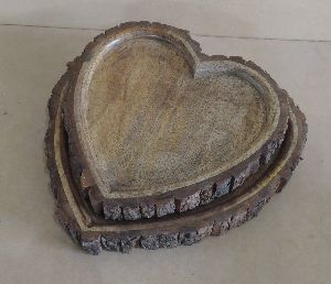 Wooden Heart Shaped Tray Set