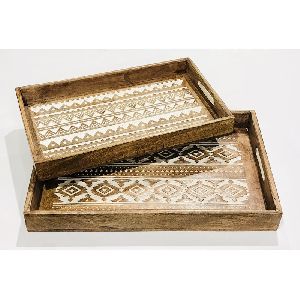 Wooden Rectangular Tray Set