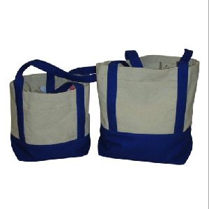 Full Body Length Handle Front Open Pocket Cotton Tote Bag