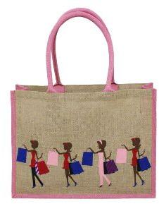 Padded Rope Handle Multicolor Print PP Laminated Jute Tote Bag