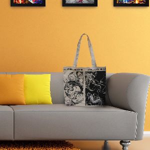 Black and White Fish Fabric Printed Cotton Shopping Bag
