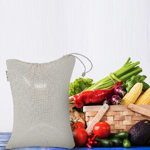 White Net Drawstring Vegetable Storage Mesh Bag