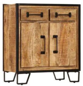 25.6x11.8x27.6 Inch Solid Mango Wood and Steel Storage Cabinet