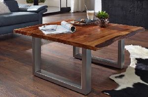90cmx90x45cm Solid Acacia Wood and Metal Coffee Table