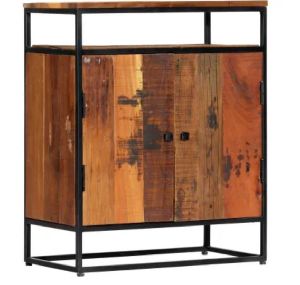 Solid Reclaimed Wood and Powder Coated Steel Frame Storage Cabinet