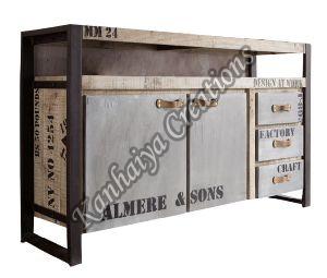 145x40x85 cm Solid Mango Wood and Iron Sideboard
