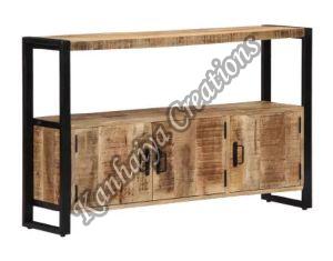 47.2x11.8x29.5 Inch Solid Mango Wood and Powder Coated Steel Storage Cabinet