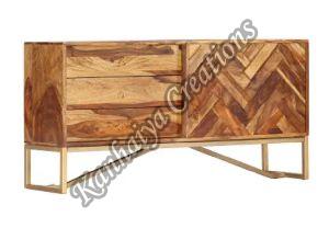 Solid Sheesham Wood and Brass Powder Coated Iron Storage Cabinet