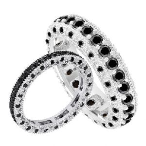 3.65 Ct Black and White Diamond Couple Eternity Band Ring in Silver