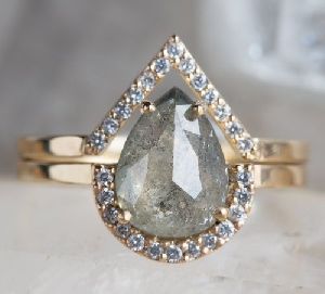 Natural Grey Rose Cut Diamond Ring With Half Halo