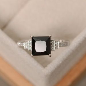 Princess Cut Black Diamond Wedding Ring In 14k White Gold For Men's