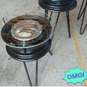 Tire Rim Table with Glass Top
