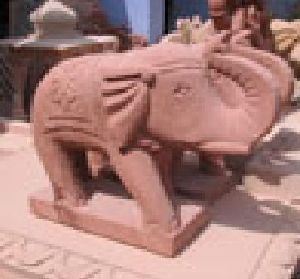 Agra Red Stone Elephant Statue