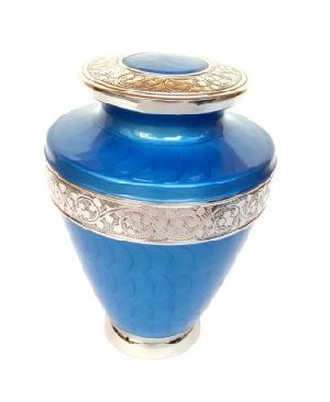 ALUMINIUM ADULT CREMATION CLASSIC URN WITH HAND PAINTED MARBLE BLUE LIGHT MEENA TONE STICKER