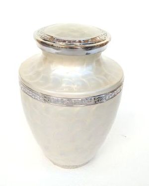 ALUMINIUM ADULT CREMATION CLASSIC URN WITH HAND PAINTED MARBLE OFF WHITE LIGHT MEENA  FINISH
